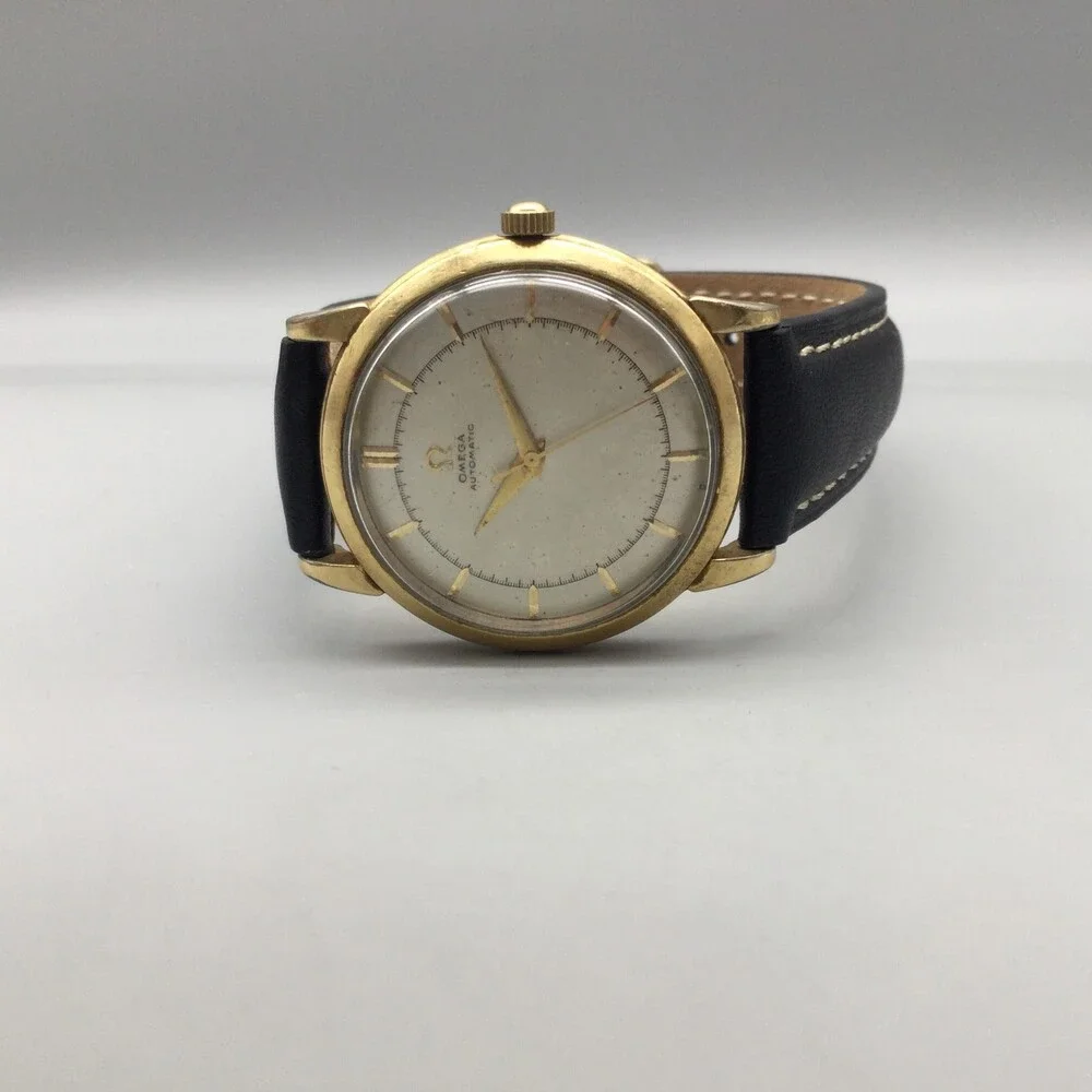 Vintage Omega Bumper Automatic Mens Watch 34mm Gold Plated Leather 17 Jewels